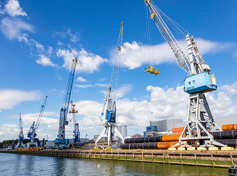 Cranes at port of Rotterdam, Netherlands.