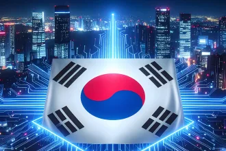 South Korea's Digital Future: Futuristic Cityscape and Circuitry