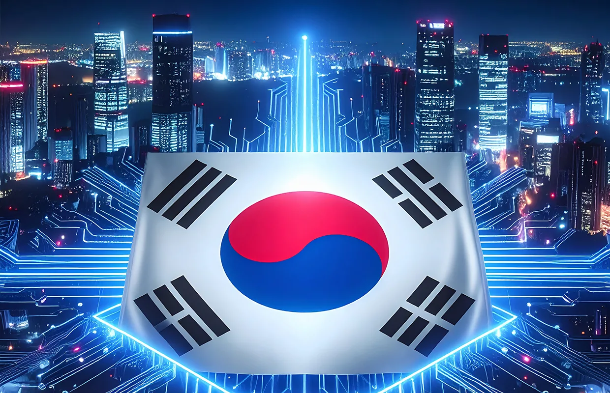 South Korea's Digital Future: Futuristic Cityscape and Circuitry