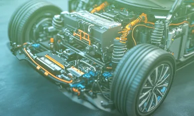 Closeup of an electric car engine.