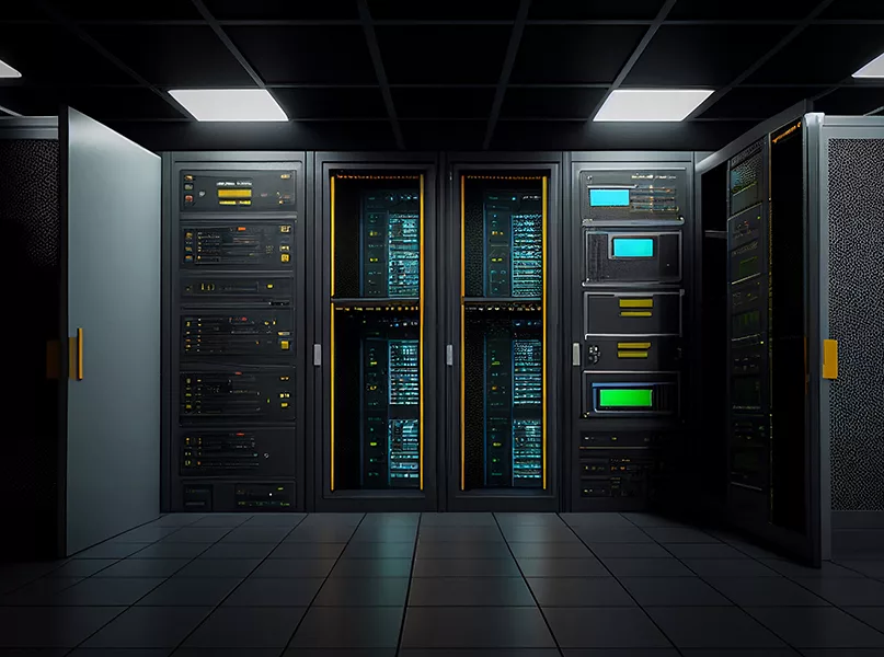 Data center, modern server room. technology and the internet.