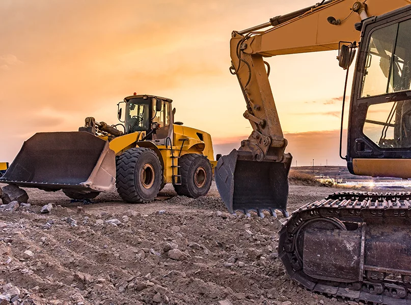 Group of excavator working on a construction site