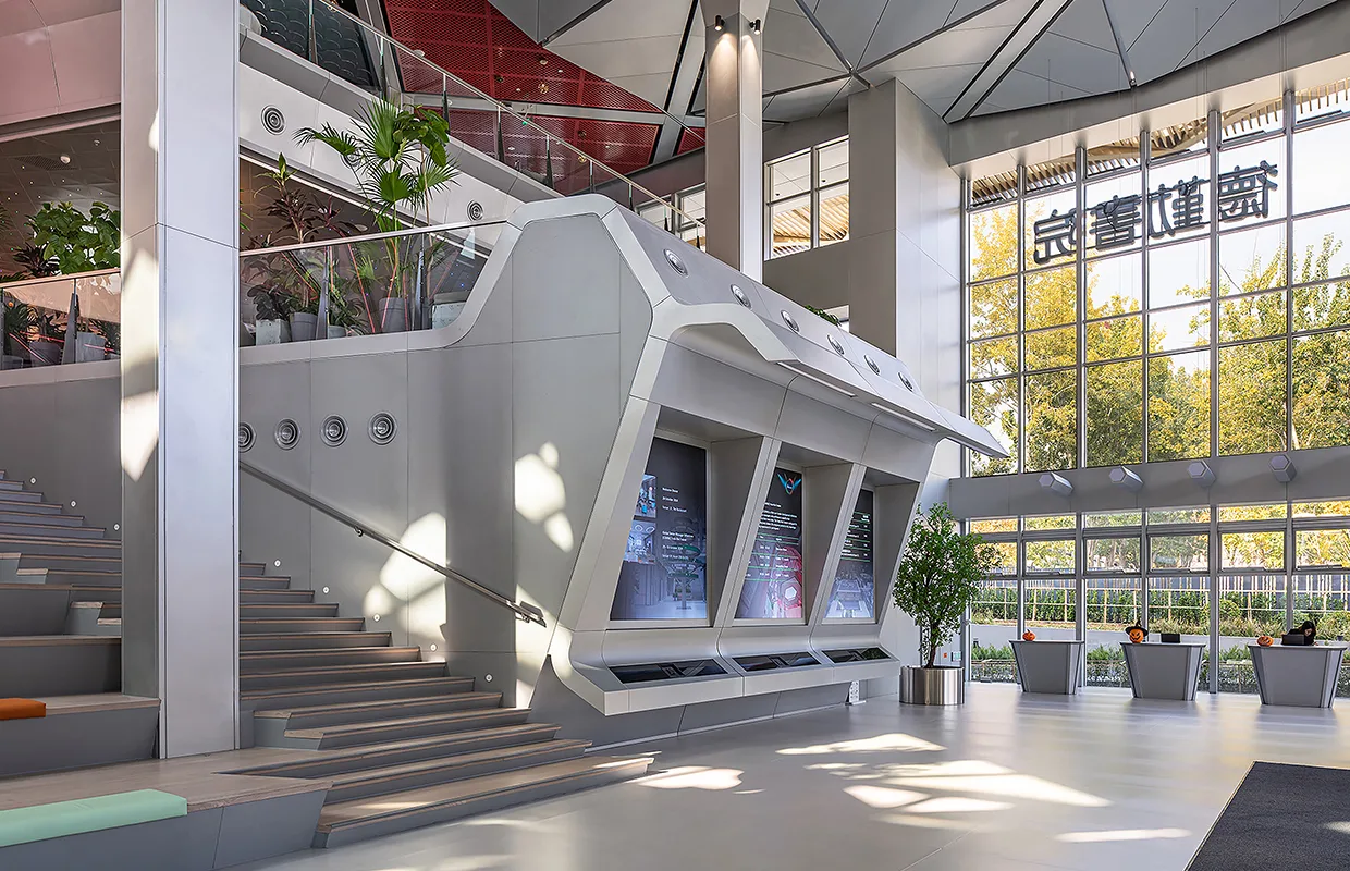 Three interactive screens in aoe lobby